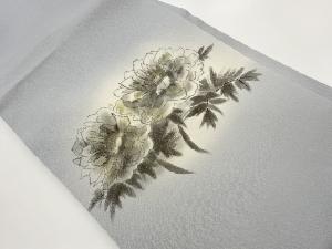 作家物　縮緬地金彩手描き牡丹模様暈し名古屋帯